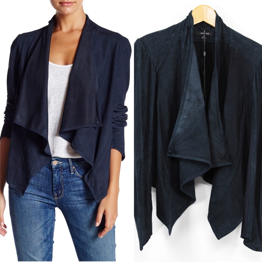 NWT LaMarque Suede Leather Jacket Waterfall Neck M - Picture 3 of 7
